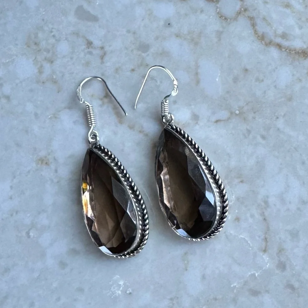 NWOT Sundance Earthen Dusk Earrings, Smokey Quartz, Sterling Silver - Picture 4 of 6